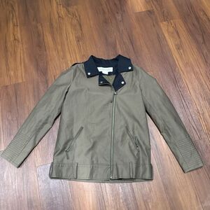 TREASURE & BOND Olive Green Bomber Jacket Full Zip Collared Pockets Size Medium